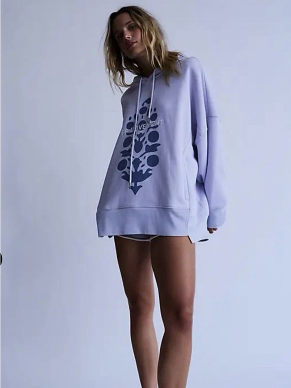 NWT Free People Movement Sprint To The Finish Logo Hoodie Purple Velocity, Sz L - Picture 3 of 5